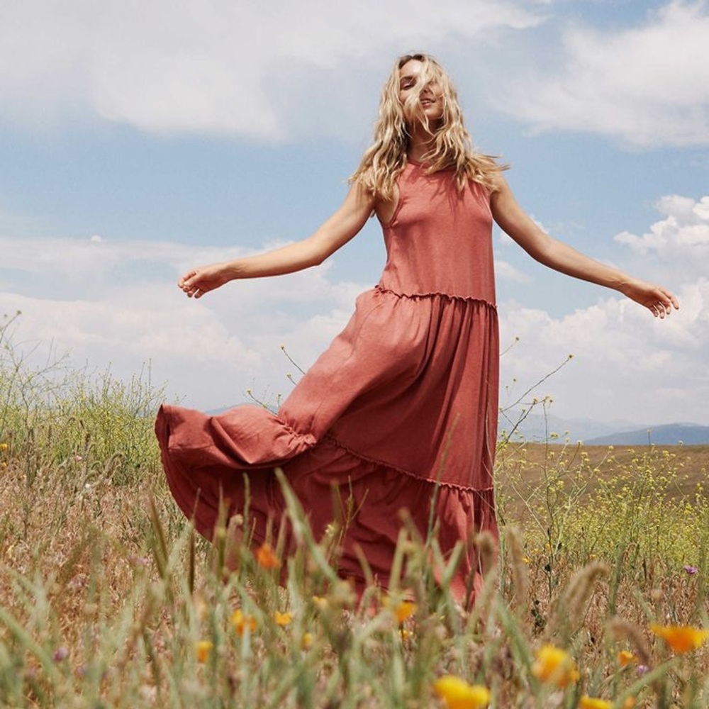Aerie Rust Pink Knit Tiered Maxi Sundress Small